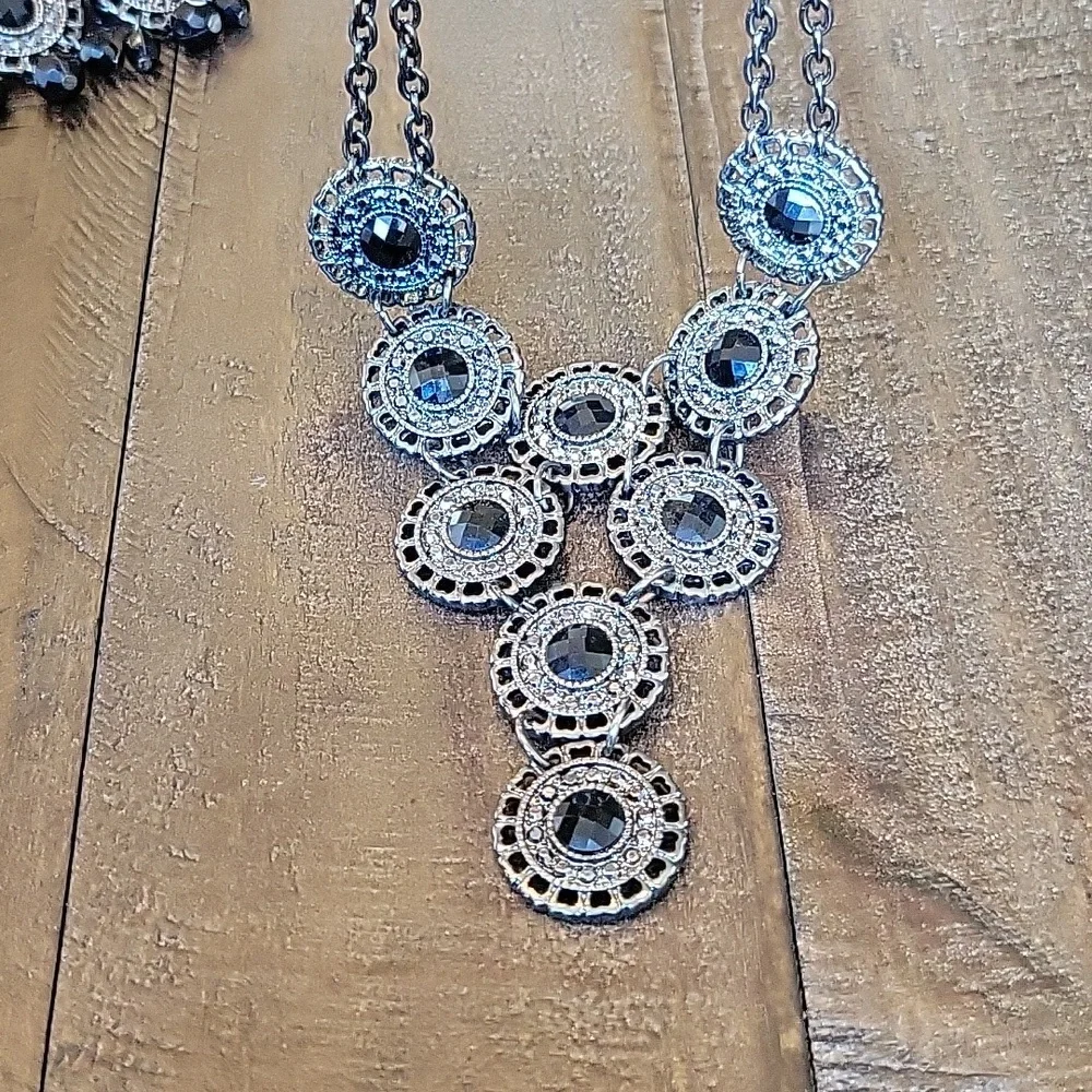 Jet Black Statement Necklace and Earrings Set